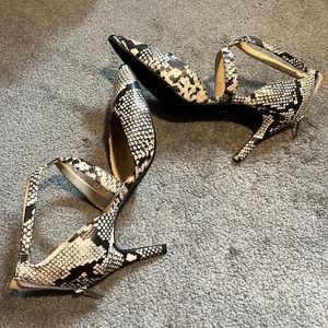 Unisa Heels TStraps Heels Women’s Shoes Snakeskin black and white faux leather
